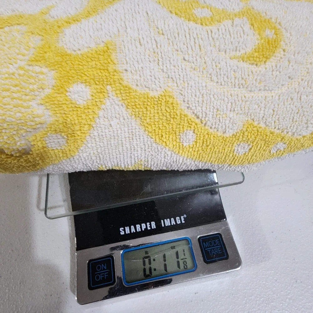 Vintage Yellow White Damask Floral Terry Cloth Bath Towel Retro Mid Century